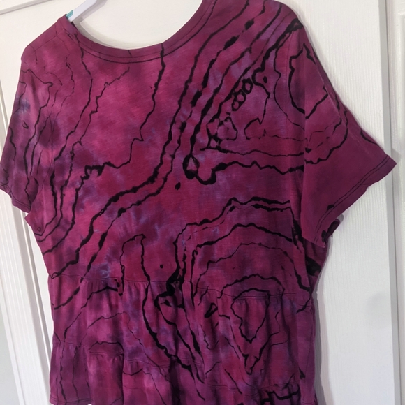 Reverse Tie Dye Geode L Womens T Shirt Tiered Peplum Cotton Large Pink Black - Picture 6 of 8